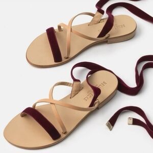 NEW Bells & Becks Red Velvet & Ribbon Wrap w/ Leather Trim Sandals EU 37